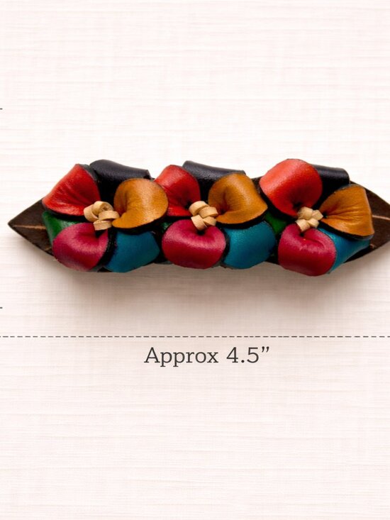 Handmade Colombian Leather Floral Barrette | Boho Multicolor Statement Clip main image 8